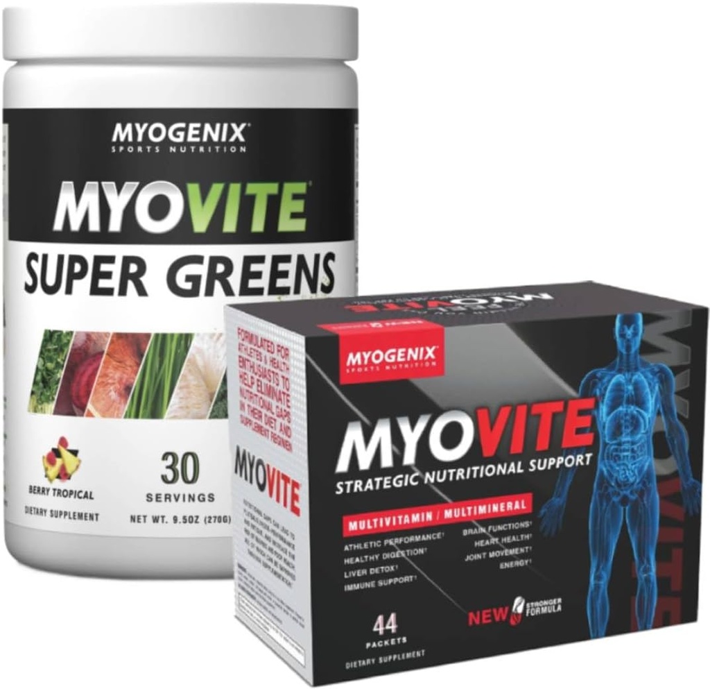 Myogenix Myovite Super Greens Powder & Myovite Multivitamin Bundle – Nutrizione giornaliera completa con Greens organici & vitamine essenziali – Support Energy, Digestione, Recupero &amp; Wellness generale