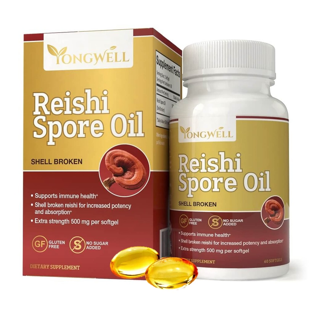 Coquille d'huile de spore de Reishi cassée 500mg (60 Softgels)