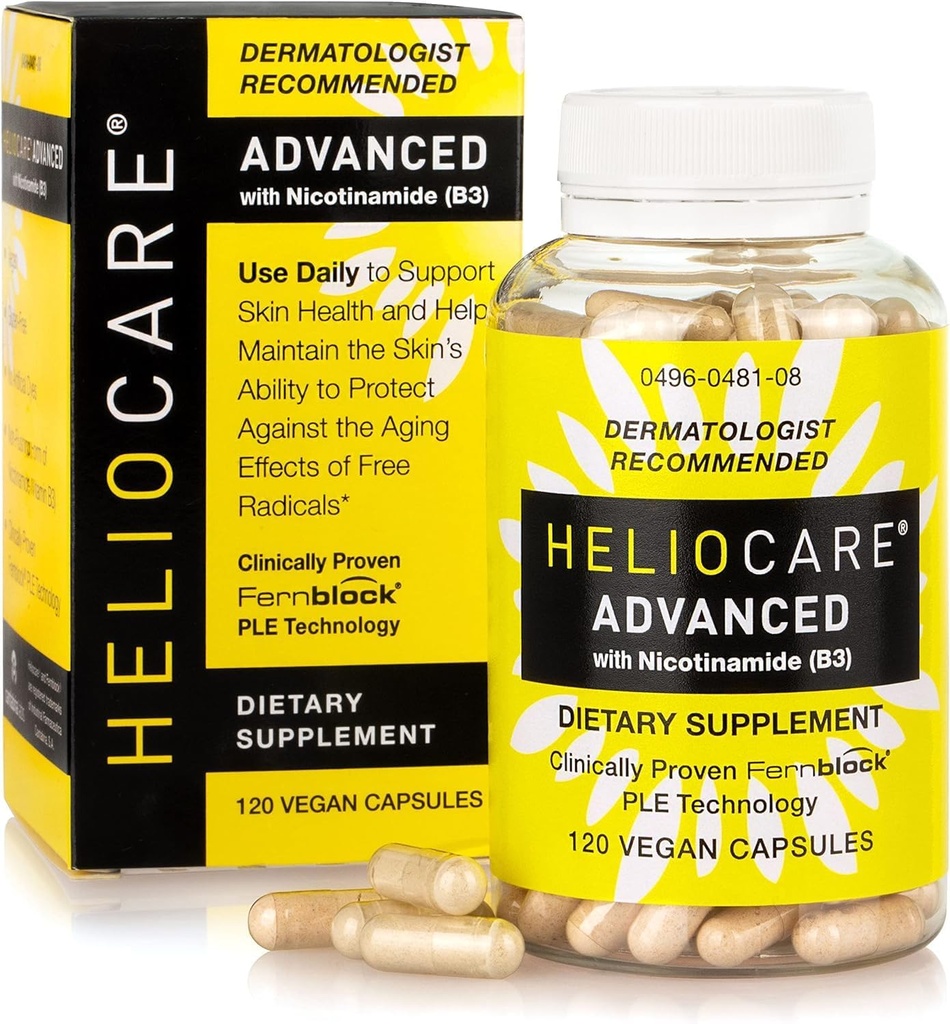 He-lioc-a-re Adv-ANC-ed Niacin B3 Beilage: Fernblock PLE Extrakt 240mg pro Servierung - Unterstützt Hautzellengesundheit W/Antioxidant Reiches Vitamin B3 Niacin 500 mg - 120 Vegan Kapseln