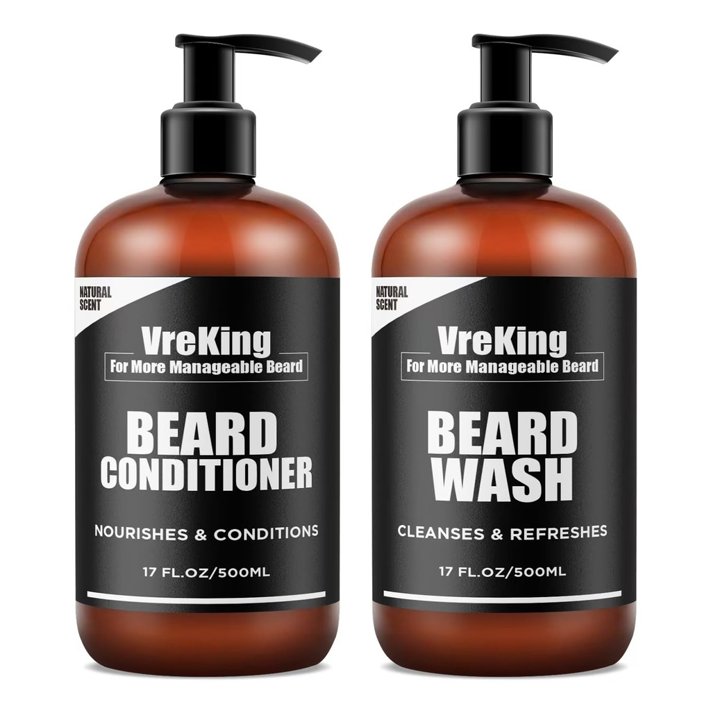 Herren Bart Wash und Bart Conditioner Bundle Set für Männer, Gesicht und Bart Shampoo und Conditioner Set für Männer w/Biotin Gesichtshaarwachstum Formel Dandruff, Geschenke für Männer, 500ml*2