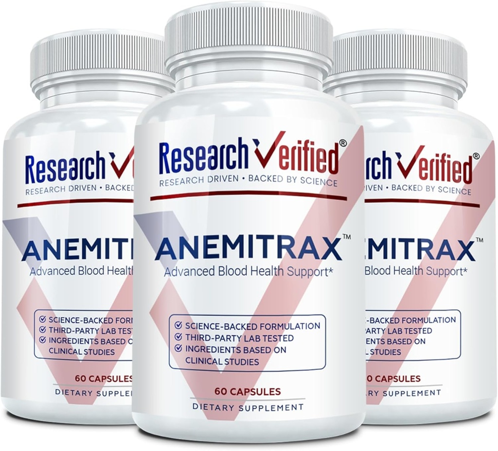 Research Verified Anemia Support - Replenish Iron, Regulate Hemoglobin, Improve Energy - Iron, Vitamin C, Vitamin A, B12, Folate, BioPerine - 180 Capsules - Vegan