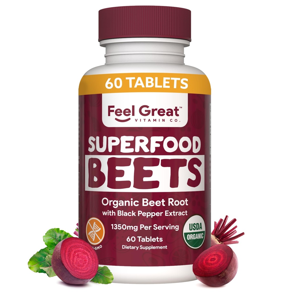 Spüren Sie große Vitamine Bio-Beet-Root-Pulver-Ergänzungen (Tablets) | Beets Nitric Oxid-Ergänzung | Red Beet Pulver Unterstützung Gesunde Zirkulation mit natürlichen Nitraten für natürliche Energie*