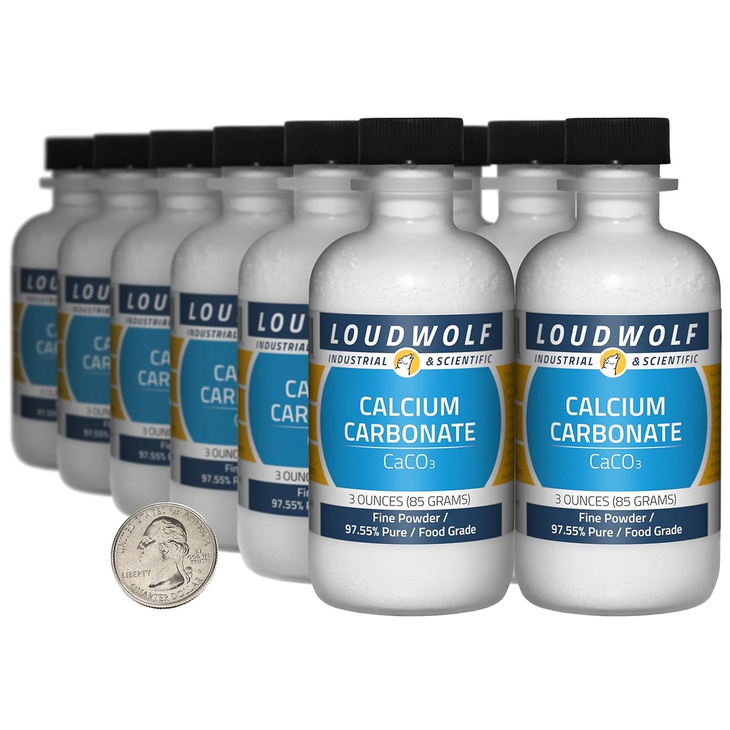Carbonate de calcium / 2,3 livres / 12 bouteilles / 97,55 % de poudre d'aliments purs/fins