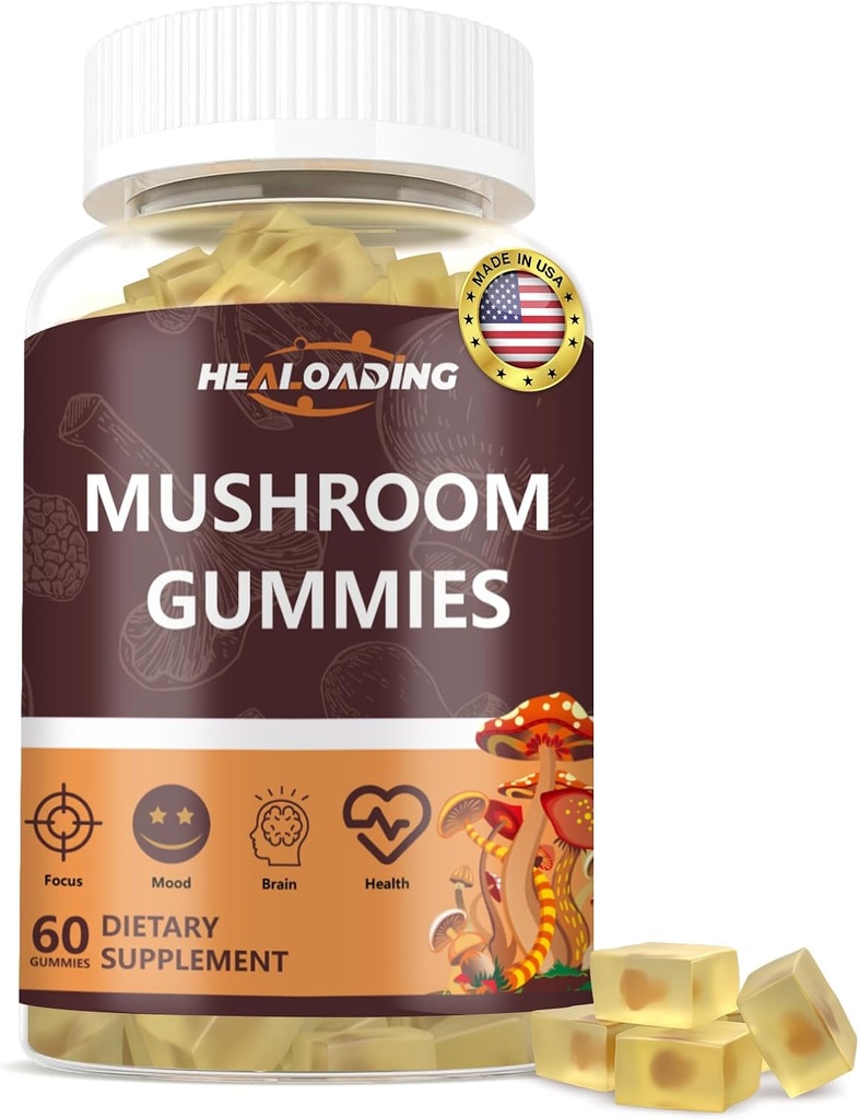 Mushroom Gummies: 10 Funzionali funghi in uno - Lion's Mane, Reishi, chagaCordyceps & More - Natural Focus & Energy Support- Vegan, Non-GMO-60 Gummies