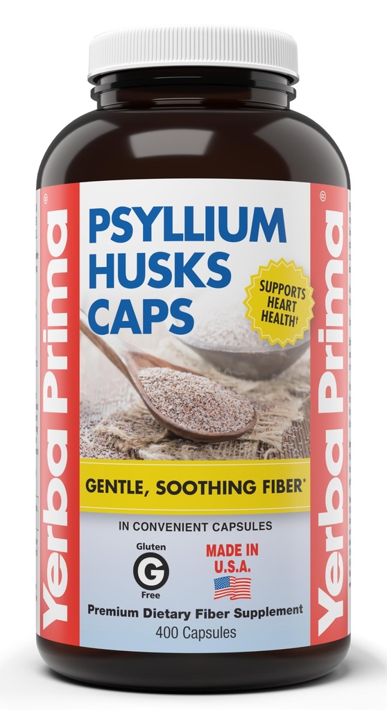Yerba Prima Psyllium Husks Caps, 625 mg, 400 Kapseln - Natürliche Faser für Männer und Frauen - Regularity Support Supplement