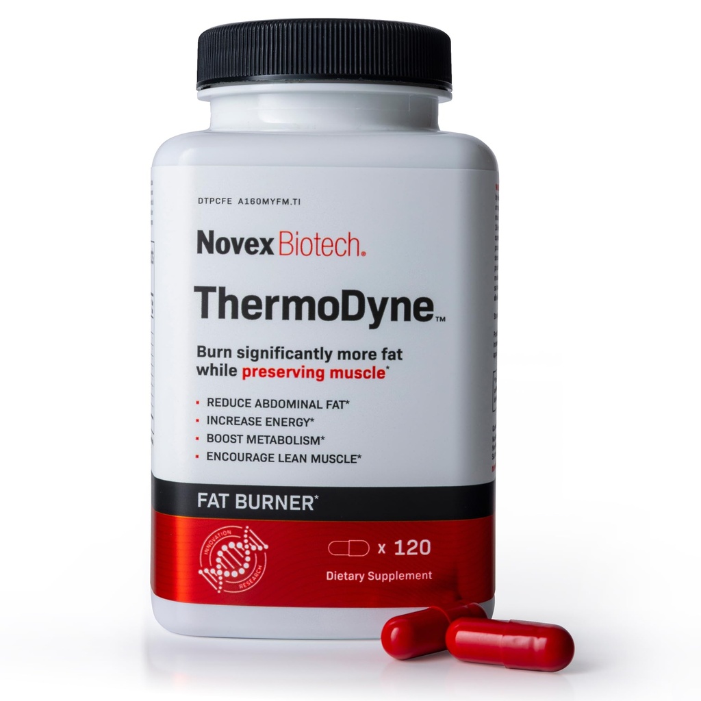 Novex Biotech ThermoDyne - Bruciatore grasso termogenico per gli uomini – Appetite Suppressant – Metabolismo Booster per gli uomini - 200mg Caffeina - 120 Count