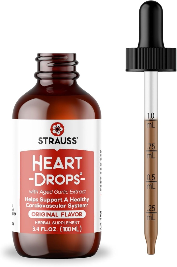 Strauss Naturals gouttes cardiaques – gui naturel et extrait d'ail vieilli supplément de santé cardiaque – aide à maintenir un système cardiovasculaire sain – végétalien et non-OGM – bouteille de 100 ml