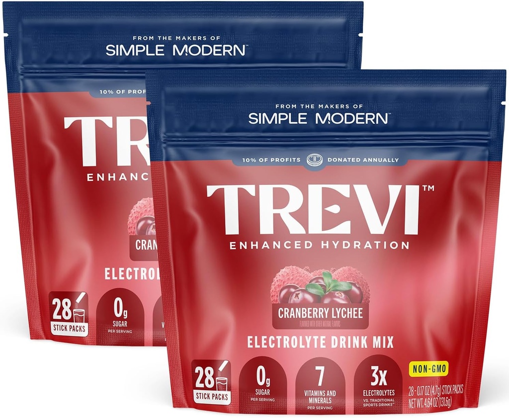 TREVITM Sugar Free Electrolytes - Getränke Mix Hydration Powder Packets - 56 Count - Cranberry Lychee
