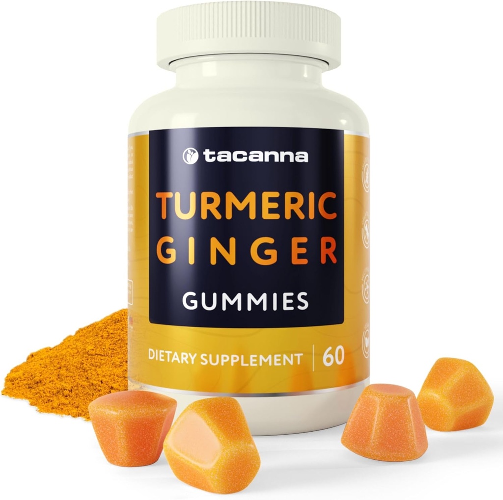 TACANNA Turmeric e Ginger Gummies - 60 Conta per adulti e adolescenti, Apricot Flavor, Supporto immunitario, Non OGM & Gluten