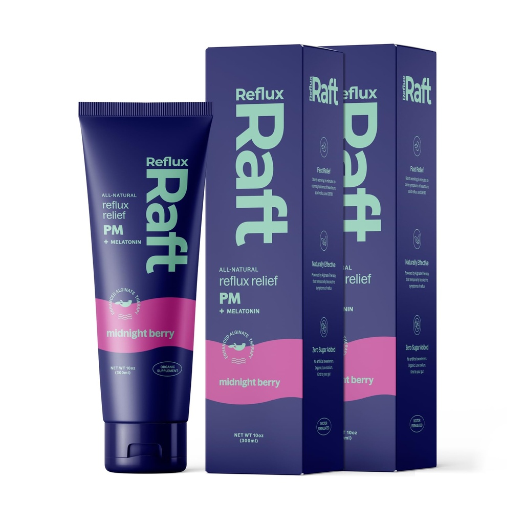 Säure Reflux-Therapie PM, Bio-Alginat & Melatonin, Rapid & Lasting Gerd, LPR & Digestion Symptom-Unterstützung, Zero Sugar, Glutenfrei, Mitternacht Berry, 47 Gel Servings per 8 OZ Bottle, 2 Pack