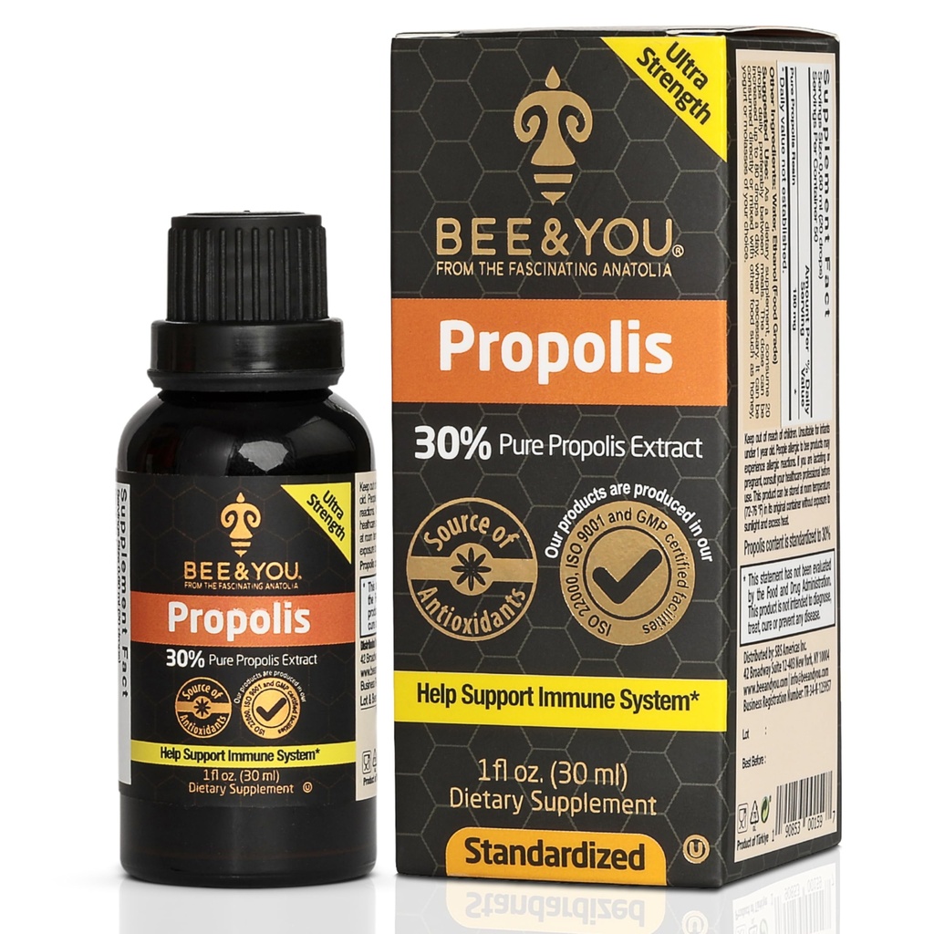 Bienen und Sie Propolis Liquid Extract Tropfen, 30% Propolis, Ultra Pure, Immun Support Supplement, Sore Throat, Allergy Relief, Respirator, Antioxidantien, Keto, Paleo, Gluten-Free, 1 Fl Oz
