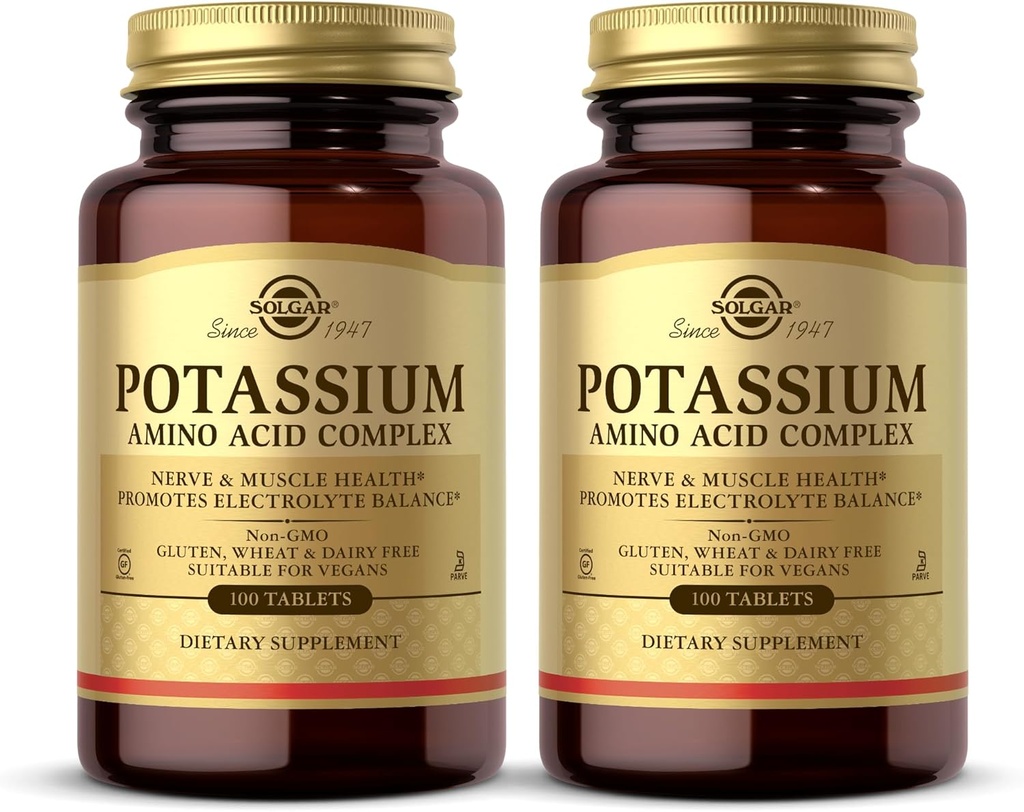 Solgar Potassium Amino Acid Complex - 100 Tabletten, Paket von 2 - Fördert Elektrolyt Balance - Non-GMO, Vegan, Glutenfrei, Dairy Free, Kosher - 200 Gesamt Servierungen