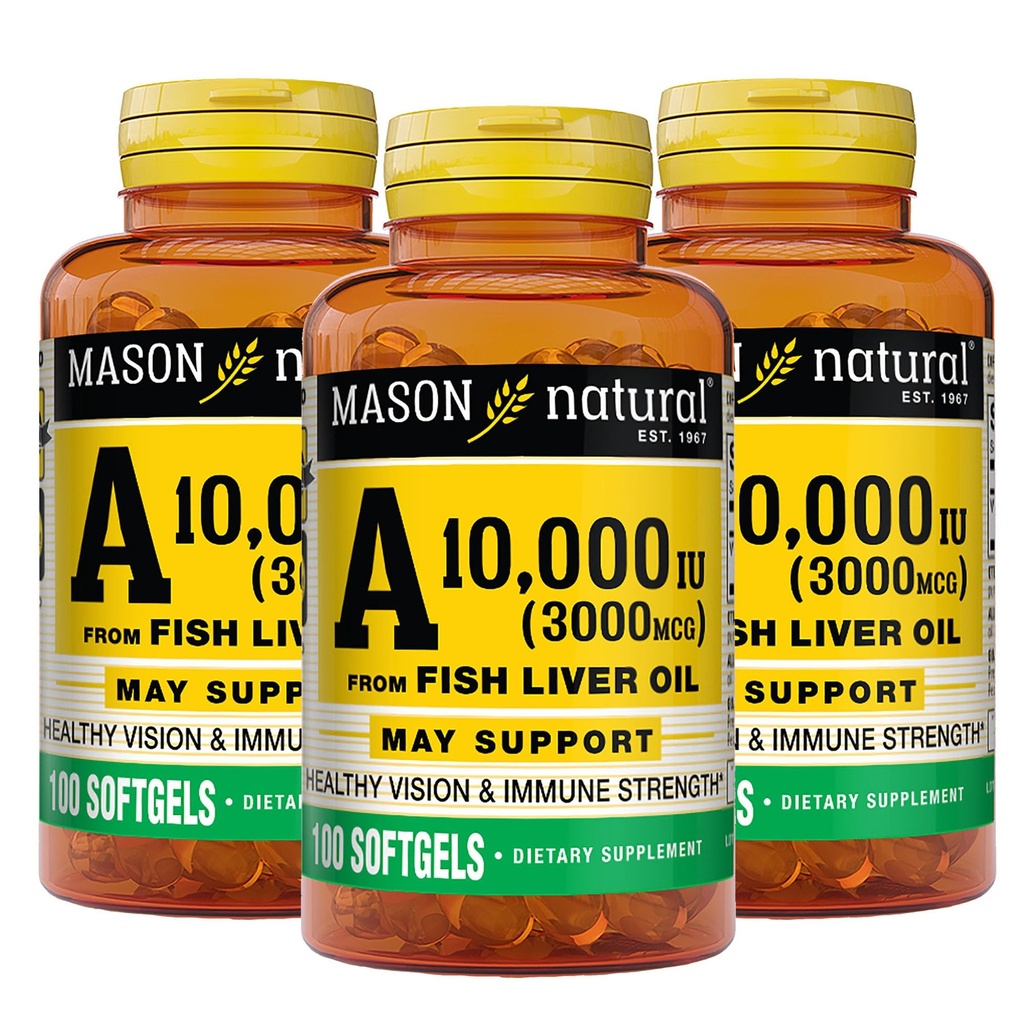 MASON NATURAL Vitamin A 3.000 mcg (10.000 IU) von Fish Liver Oil, unterstützt Vision & Immune Health, 100 Softgels, Packung mit 3