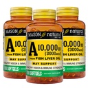MASON NATURAL Vitamina A 3.000 mcg (10.000 UI) da Fish Liver Oil, Supporta Vision & Immune Health, 100 Softgels, Confezione da 3