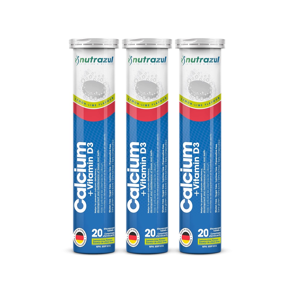 Nutrazul Calcium + Vitamine D3 Comprimés effervescents (60 comprimés) Soutient la santé et l'entretien des os pour les adultes et les enfants (60 comprimés)