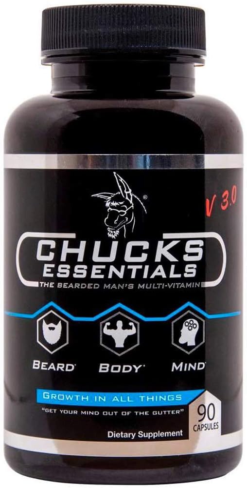 Chucks Essentials - Die Bearded Mans Multivitamin, für schnellere wachsende Bart, geladen mit den Vitaminen und Mineralien essentiell für gesunde, dünne, stärkere und schnellere Wachsen Haare, 90 Kapseln
