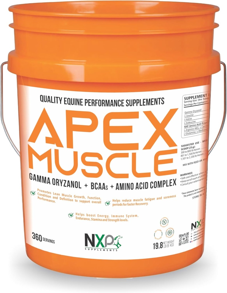 APEX Muscle, Body & Strength Builder for Horses - Energy, Endurance, Stamina, Recovery Support - Gamma Oryzanol BCAA Aminoacidi Lysine Carnitina L-Arginina AKG 19.8 lb (360 Servings)