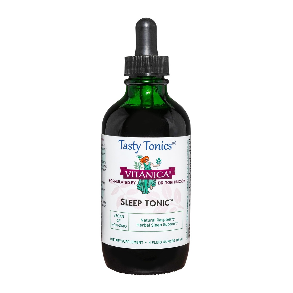Vitanica Sleep Tonic, Natural Liquid Sleep Aid Supplément, Dr. Formulé, Relaxation et Soutien Calme pour les Adultes, Stress Relief, Root Valerian, Lemon Baume, Passion Flower, Vegan, 4 Ounce