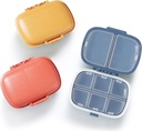 MEACOLIA 3 Pack 8 scomparti Organizzatore di viaggio Pillole, Case Pillola Quotidiano Piccolo Box Pillola per borsa da tasca, Portable Pill Container Medicine Vitamin Organizer (rosso, giallo, blu scuro)