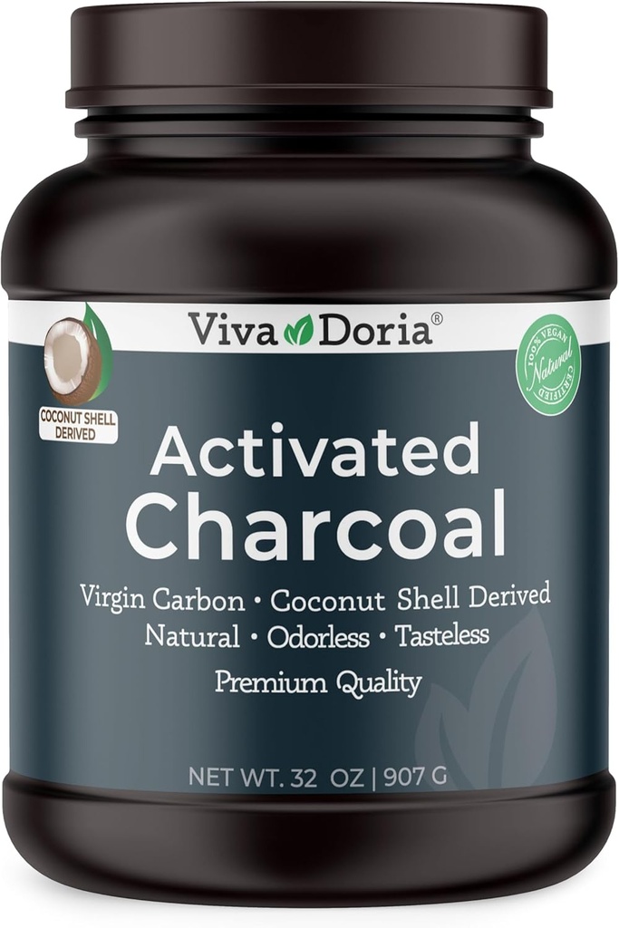 Viva Doria Virgin en poudre de charbon activée, dérivé de noix de coco, grade alimentaire, 32 Oz