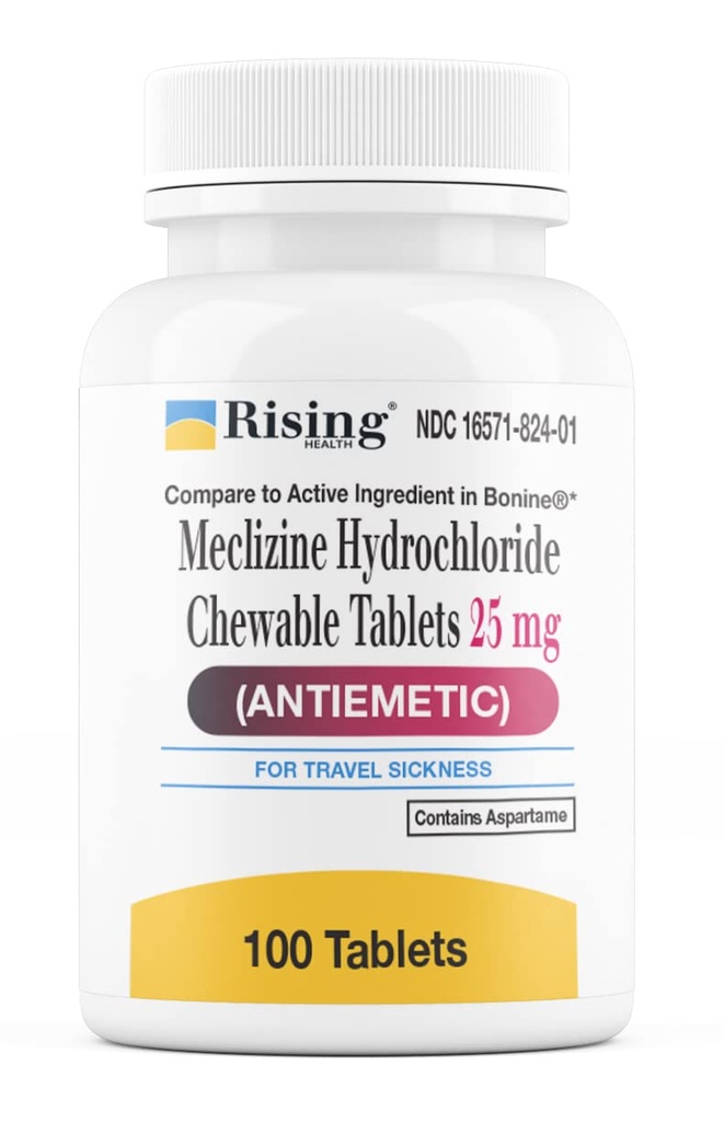 Rising Health Motion Relief and Nausea - Meclizine HCL 25mg - Antiemetic, Motion Relief Kaubare Tabletten (100)