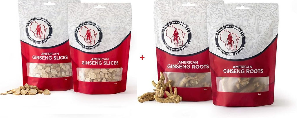 Dairyland American Ginseng Slices and Roots - 16 oz Pack Each of Wisconsin Ginseng – Direct from Farmer to Consumer 西洋参