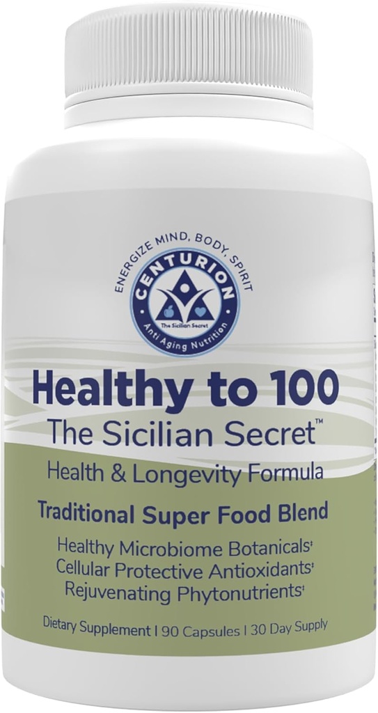 Salute a 100, dieta mediterranea segreta siciliana, Superfood, Supporta stile di vita sano, (con Resveratrolo, rosmarino, estratto di semi di uva, estratto di bergamasco) Boost Immunity, 90 capsule, 30 Serve