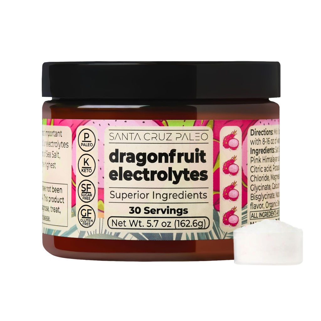 Santa Cruz Paleo Elektrolyt-Pulver, Dragon Fruit Flavor, Sugar Free Hydration Drink Mix mit Himalayan Pink Salz, Meersalz, Magnesium Glycinat, Kaliumchlorid, mit Stevia, 30 Portionen