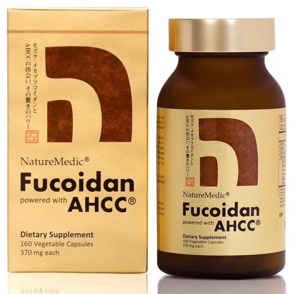 Fucoidan powered with AHCC® Brown Seaweed Immunitätsergänzung mit hoher Reinheit Organic Mekabu Mozuku Agaricus 1 Flasche - 160 Gemüsekapseln Made in Japan