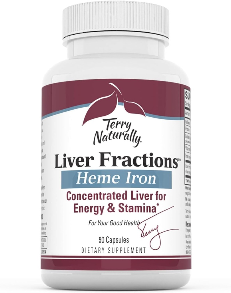 Terry Naturally Liver Fractions - Endurance & Energy Support mit Gentle Iron - Nahrungsergänzung unterstützt gesunde Blutzellbildung - Eisenergänzung für Lebergesundheit - 90 Kapseln