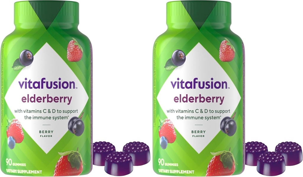 Vitafusion Elderberry Gummy Vitamine, 90ct Elderberry Gummy Vitamine, Chewables, 90 Count (Pack von 2)