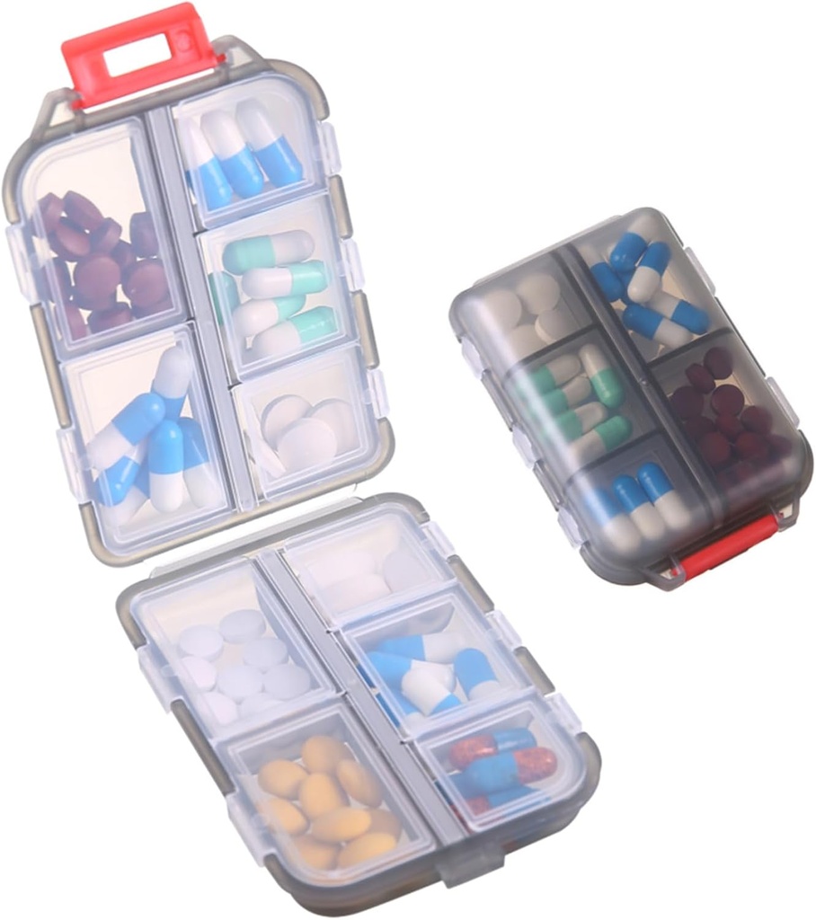 1Pack Travel Pill Organizer - 10 Compartments Pill Case, Compact e Portable Pill Box, Perfetto per lo storage On-The-Go, Portachiavi per Purse Gray