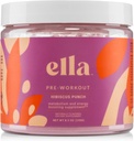 Naked Ella Pre Workout Powder, Hibiscus Punch Amino Energy with Vegan BCAA Amino Acids, Natural Caffeine, Preworkout Boost for Men & Women, 30 Servings
