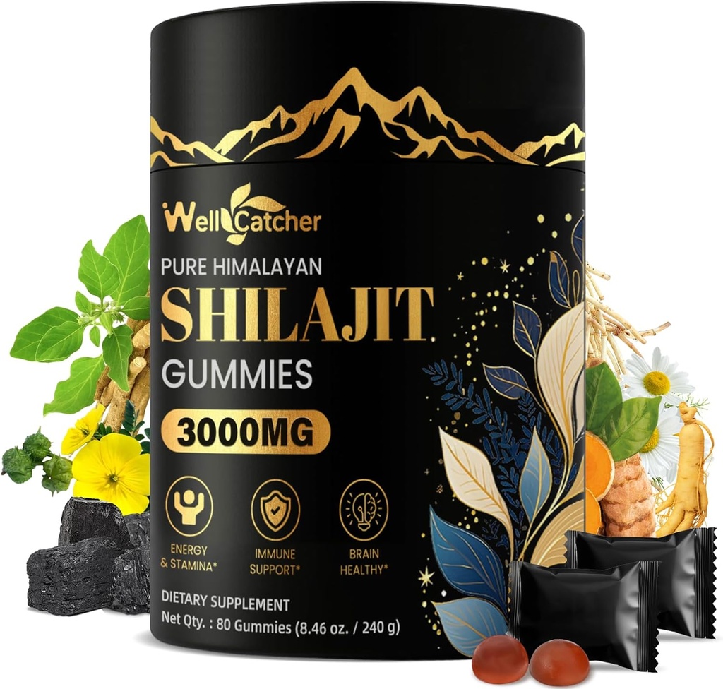 Shilajit Gummi für Männer Frauen: Pure Himalayan Organic Shilajit mit Ashwagandha 85+ Trace Minerals & Fulvic Acid Individuell Wrapped for Energy Brain Immunity Support No Sugar 40 Servings