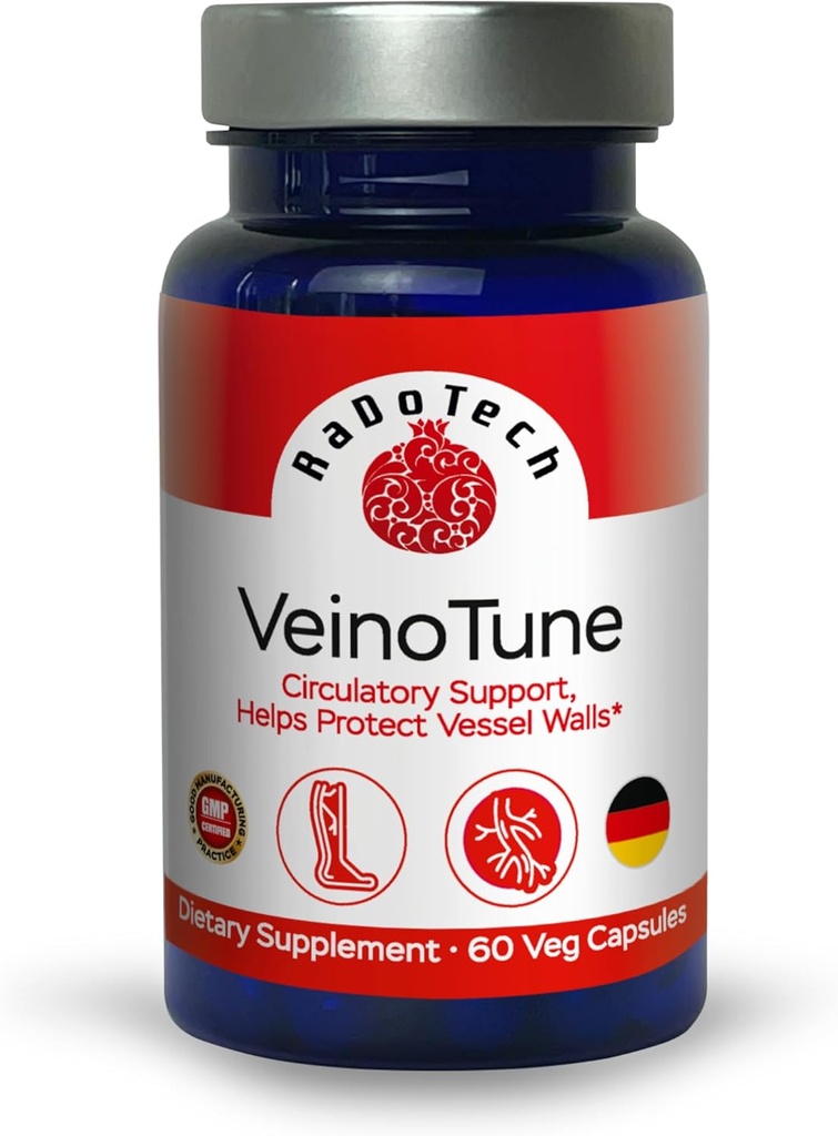 VeinoTune Varicose Venen Behandlung für Beine, Reduziert Schwellung, Pferde-Kastanie 300 mg, 60 pflanzenbasierte Caplets, 60 Tage Versorgung, GMP