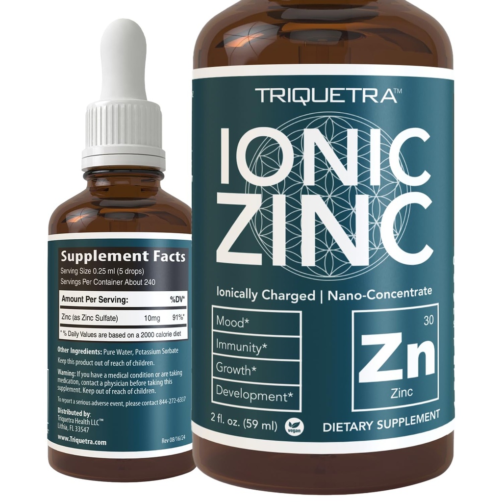 Ionic Liquid Zinc – 8 Monate Versorgung, Einstellbare Dosierung für Erwachsene – Hohe Absorption, Vegan, Glasflasche – Unterstützt Immunsystem, Gehirn & Schilddrüse Gesundheit – Essential Mineral Supplement (2 oz)