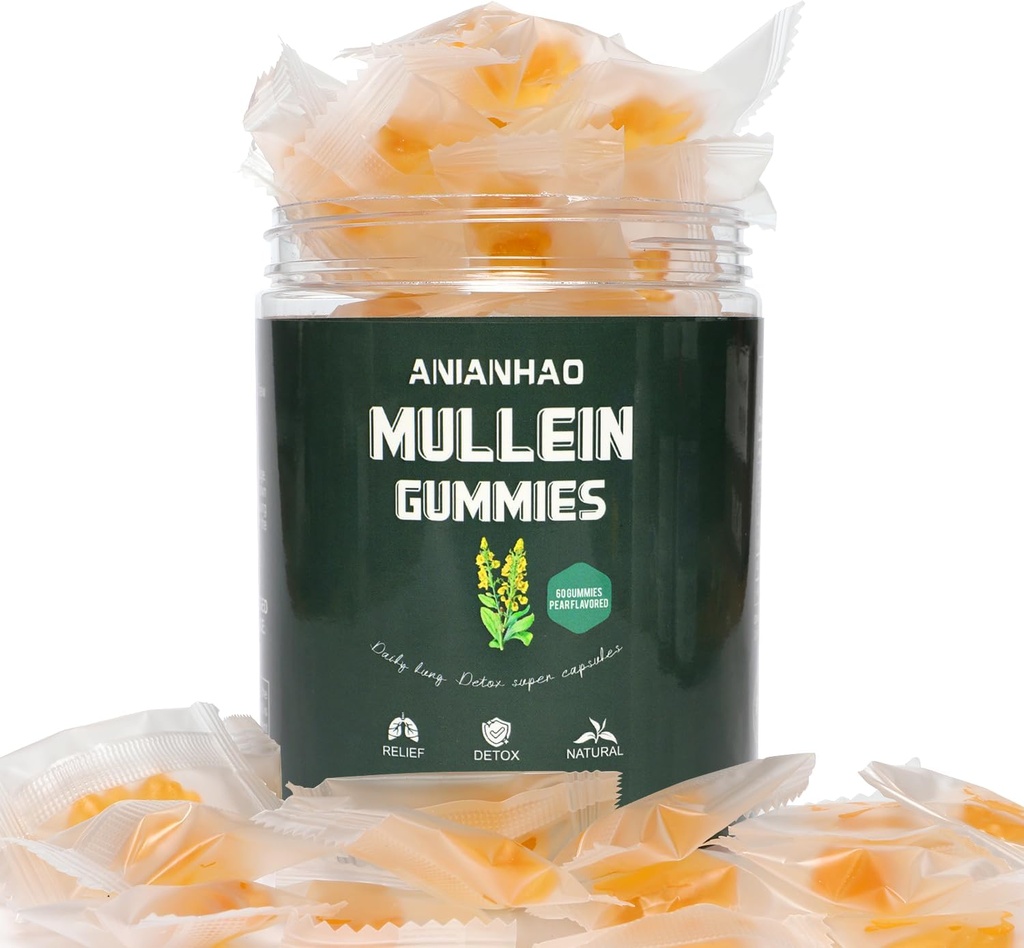 Mullein Gummies - Mullein Blatt Extrakt für Lunge - 2000mg Mullein - Lung Cleanse Supplement - Alternative zu Mullein Drops, Kapseln - Mucus Remover & Mucus Relief (1Bottle)