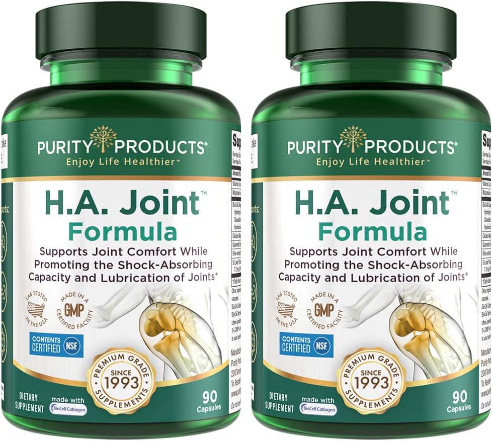 Reinheitsprodukte HA Gemeinsame Formel Hyaluronsäure + Schlüsselkoeffizienten - Gelenk + Haut Multi Collagen (Typ I, II & III) - 5-Loxin - Olive Fruit Extract - Joint Flexibility + Mobility - 90 Kapseln (2)