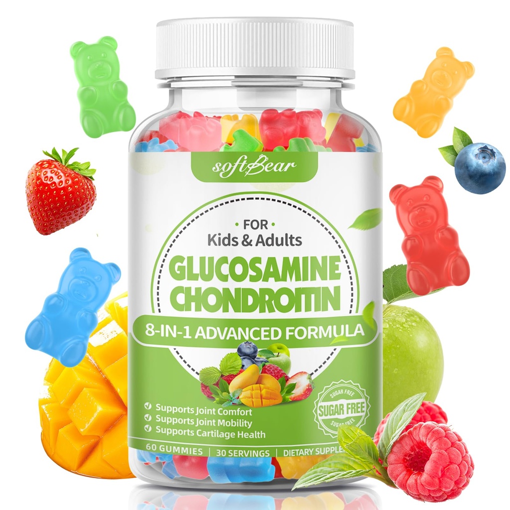 Weichbear Glucosamine Chondroitin Gummi für Erwachsene, Zucker Free Chondroitin & Glucosamine Nahrungsergänzungsmittel für Gelenkunterstützung, Gemischte Frucht Geschmack, 60 Zähler