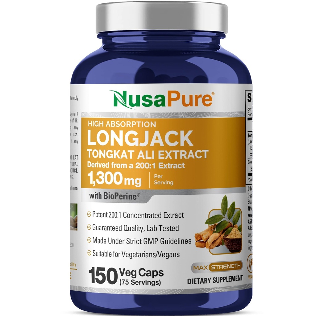 NusaPure Longjack Tongkat Ali 260.000mg 150 Veggie Caps (Non-GMO, Glutenfrei) Bioperine