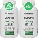 Glycine di PRISTINE (2 Pack) 1000MG Aminoacido Sleep Support Supplemento Capsule - 120 giorni di alimentazione - Recupero del muscolo, Collagen & Kidney Support Supplement - Vegan, Non OGM, Gluten Free