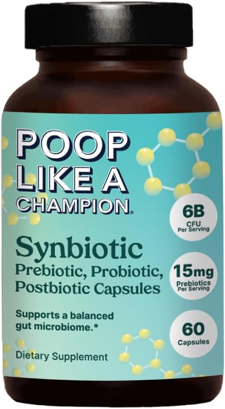 Porc comme un champion Gut Power Synbiotic (prébiotique, probiotique, postbiotique) – 60 capsules, végétalien, supplément de santé digestif non-OGM, 6,5milliards UFC