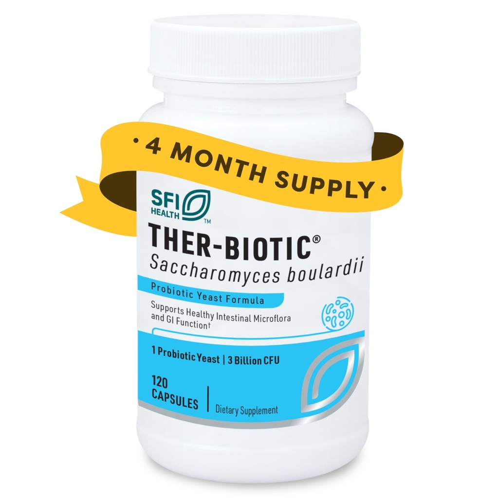 Klaire Labs SFI Health Saccharomyces Boulardii Probiotic - Acid Resistant & Shelf-Stable Supplemento per sostenere l'equilibrio sano del lievito, Immune & Digestive Health - Ipoallergenico, Dairy-Free (120ct)