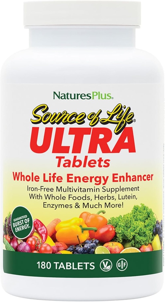NaturesPlus Ultra Quelle des Lebens No-Iron Multivitamin - 180 Tabletten - Unterstützt Immune Gesundheit, Energie & Gesamt Wohlbefinden - mit Lutein & Vitamin D3 - Vegetarisch & Glutenfrei - 60 Portionen