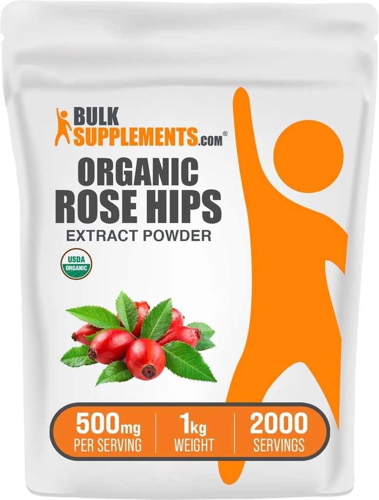 BulkSupplements.com Polvere di Estratto di Rosehip Organic - Rose HIPS Supplement, Rosehip Powder - Supplemento di erbe, Antiossidanti Fonte - Gluten Free, 500mg per Serving, 1kg (2.2 lbs) (Pack of 1)