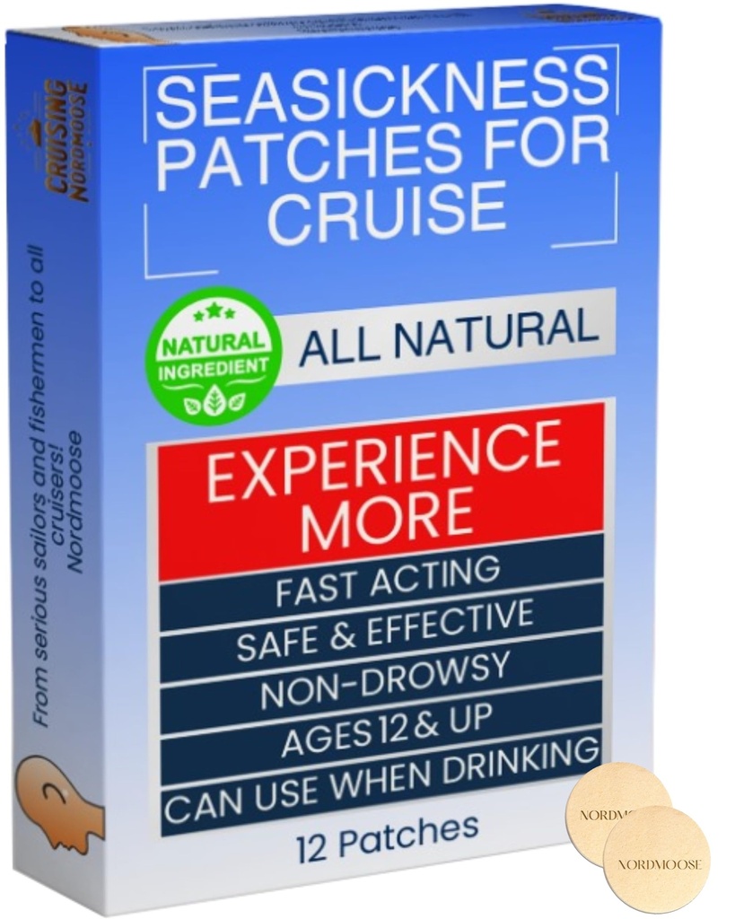 Maladie de la mer Patchs pour croisière - Tous les secours de maladie de mouvement naturel pour croisière - Solution de mal de mer sans somnolence derrière l'oreille pour croisière