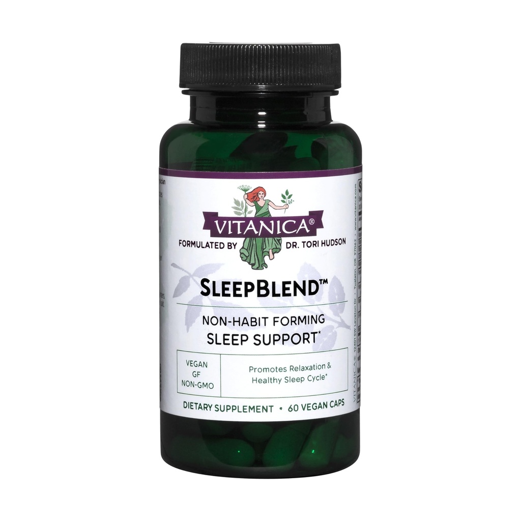 Vitanica Sleepblend, Non Habit Forming Sleep Support Supplement, mit Melatonin, Valerian Root, Passionflower und Hops, Vegan, 60 Kapseln