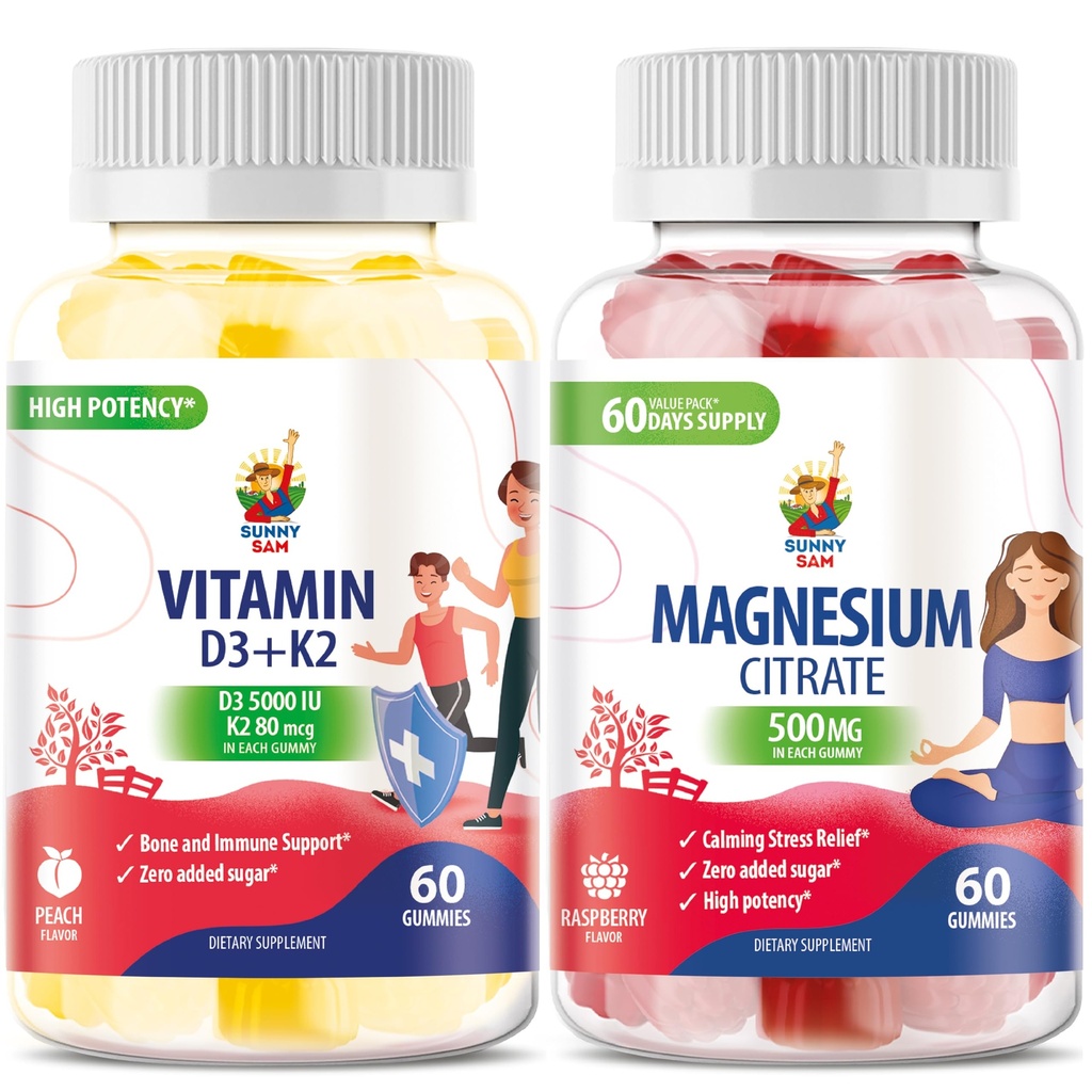 Vitamin D3 K2 Gummie 5000 IU - Immun- & Knochen Suppor & Magnesium Gummi für Kinder & Erwachsene - 500mg
