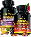 Irish Sea Moss und Himalayan Shilajit Capsules - 120 Wildcrafted Sea Moss Pills mit schwarzem Seed Oil, Burdock Root & Bladderwrack Powder – 120 Fulvic Acid Pure Shilajit Capsules