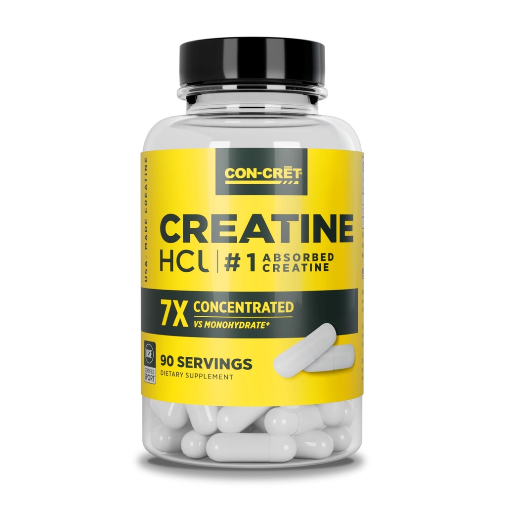 KON-CRET Kreatin HCI Kapseln | Muskel, kognitiv, Cellular Energy Support | No Bloating or Cramps | USA Made & NSF Certified | Creatine Pillen (90 ct)